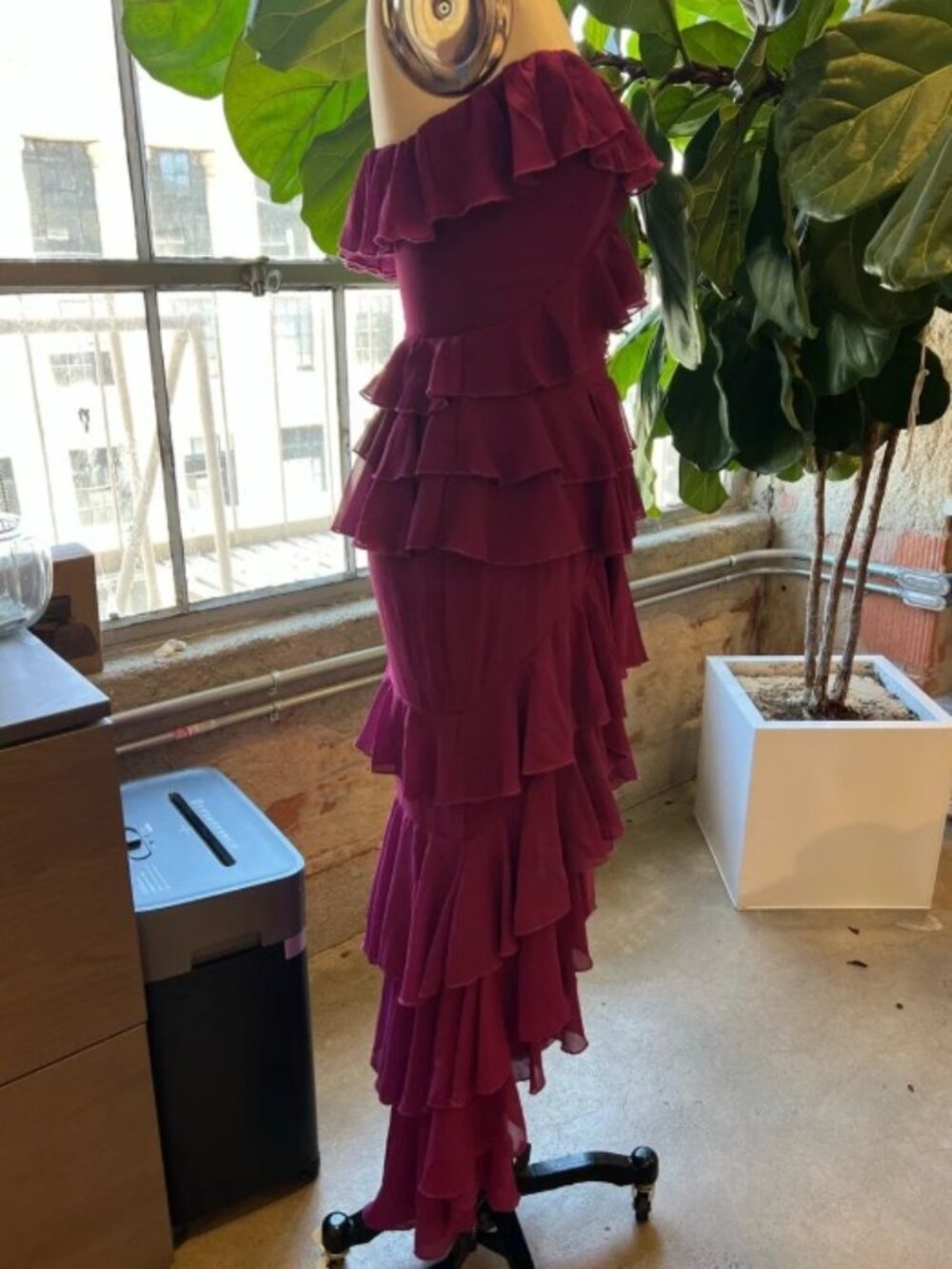 American Threads Clementine High Low Ruffle Maxi Dress in Berry - Picture 5 of 8